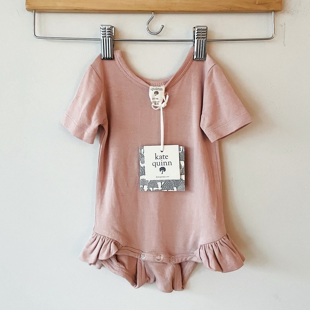 NWT Kate Quinn organic cotton ruffle leg bodysuit cotton candy pink onesie
